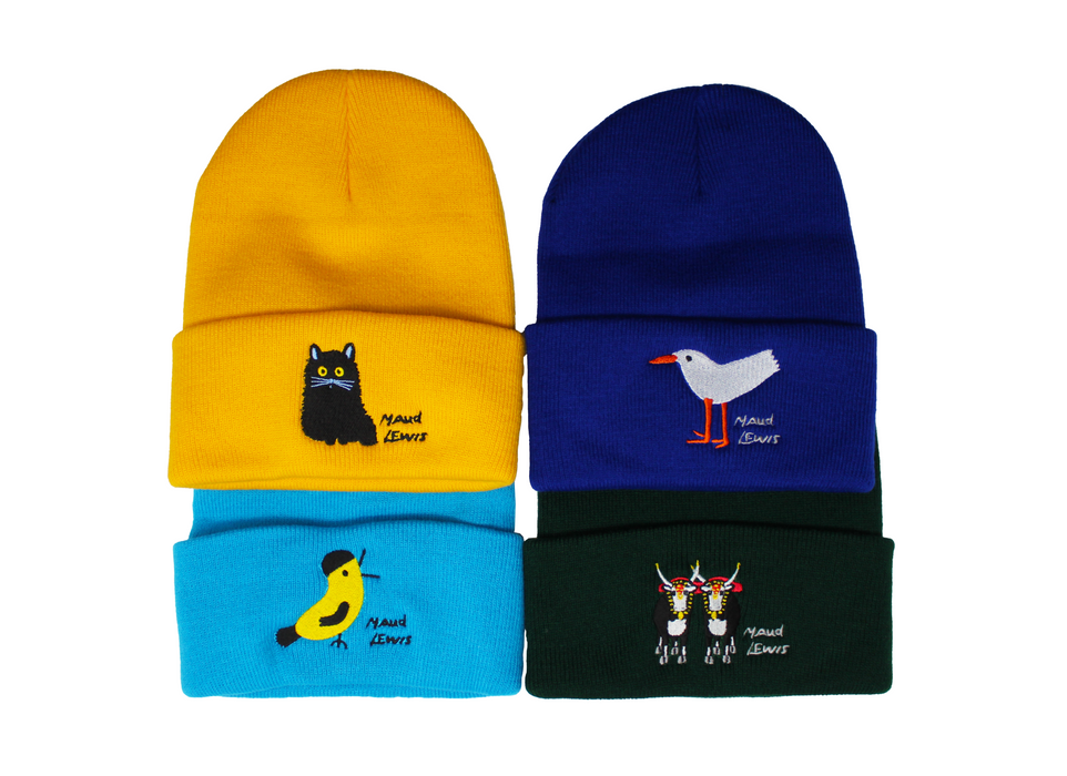 Maud Lewis Knit Hat with Embroidery Characters