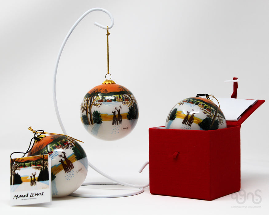 Maud Lewis Hand-painted Glass Ornament - Deer in Winter