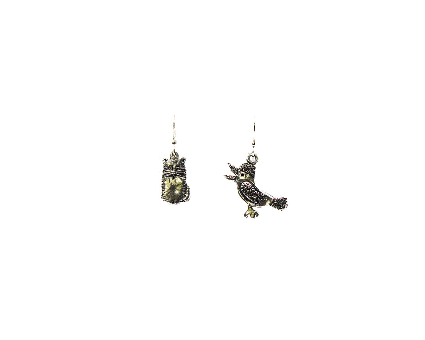 Maud Lewis Pewter Earrings- Cat & Bird