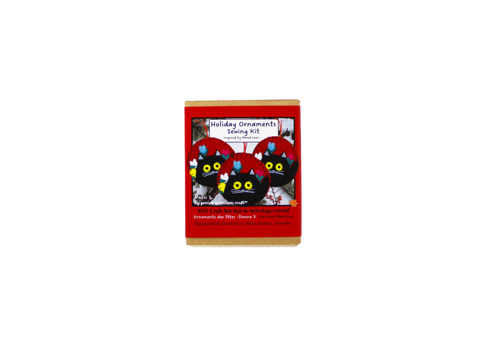Maud Lewis Inspired Felted Ornament Sewing Kits - Three Black Cats