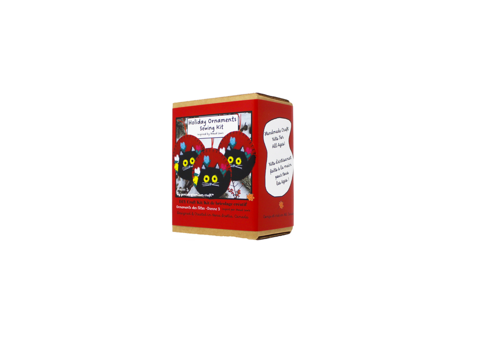 Maud Lewis Inspired Felted Ornament Sewing Kits - Three Black Cats