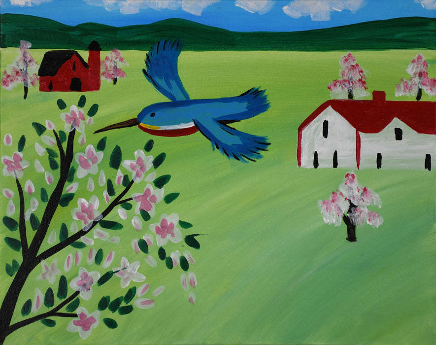 Painting & Pints – Maud Lewis’ British Kingfisher and Apple Blossoms