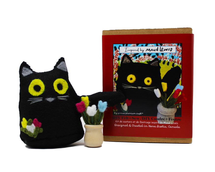 Maud Lewis Inspired DIY Felt & Sew Kit - Black Cat with Tulips in Vase