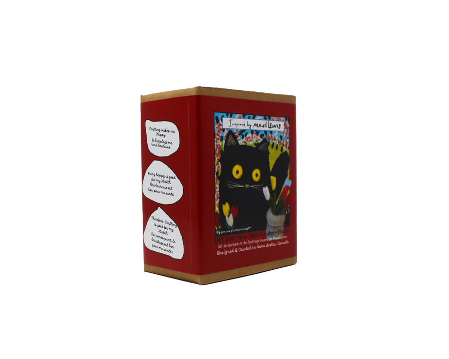 Maud Lewis Inspired DIY Felt & Sew Kit - Black Cat with Tulips in Vase