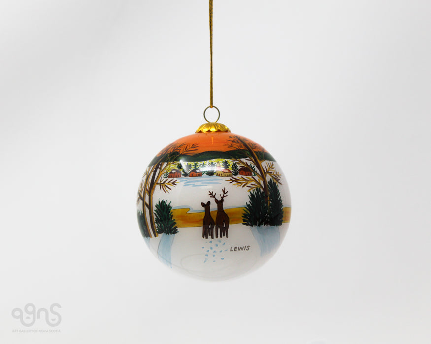 Maud Lewis Hand-painted Glass Ornament - Deer in Winter
