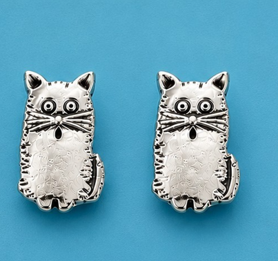 Maud Lewis Pewter Stud Earrings - Black Cat