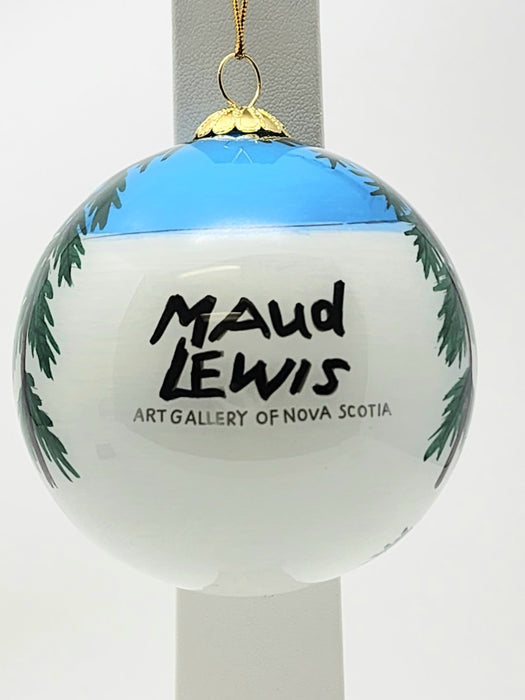 Maud Lewis Hand-painted Glass Ornament - Team of Oxen in Winter